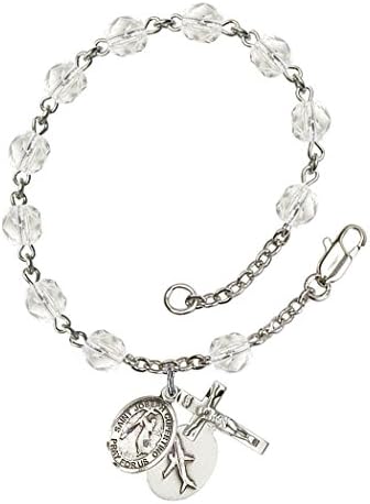 April Birth Month Bead Rosary Bracelet with Saint Joseph of Cupertino Petite Charm, 7 1/2 Inch