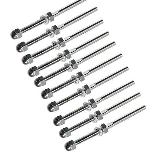 Stainless Steel Cable Railing Swage Threaded Stud Tension End Fitting Terminal for 1/8 Cable Deck Railing Hand Swage