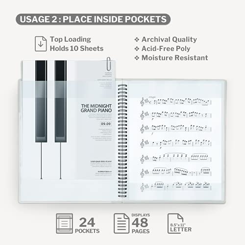 CRANBURY Sheet Music Folder 8.5x11 Binder (Black), Spiral Bound Lies