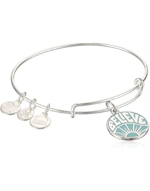 Womens Words are Powerful, Believe EWB Bangle Bracelet, Shiny Silver, Expandable