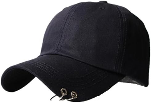 Nolan Beck Punk Silver Ring Piercing Cotton Basic Ball Cap Baseball Hat Truckers (black)