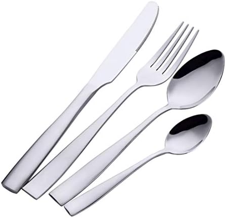 Buyer Star 4-Pieces Flatware Set, Gold Utensils Stainless Steel Reusable Wedding Dinnerware Cutlery Set, Dinner Spoon Teaspoon Table Knife and Fork (Silver)