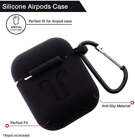 Blue Inn J Silicone Shock Proof Protection Sleeve Skin Carrying Bag Box Cover Case for Apple AirPods Wireless Headset Earphone (Black)