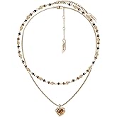 MASW Retro temperament brown beaded collarbone chain fashionable heart-shaped tiger eye stone pendant necklace personality double layer necklace exquisite women's accessories M2730001