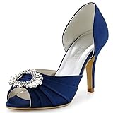 ElegantPark Women High Heel Pumps Peep Toe Brooch Ruched Satin Evening Prom Wedding Shoes