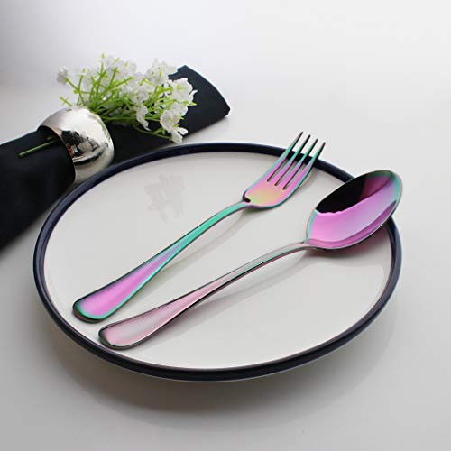 6 Piece Dinner Fork Set Rainbow Multicolor Stainless Steel Table Salad Dessert Fork Silverware Flatware Utensil Set of 6 Mirror Finish Dishwasher Safe 7.2 Inches