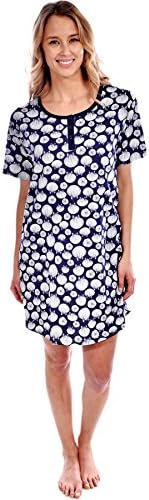 Pink Lady Women's Cotton Knit Short Sleeve Seashell Print Nightgown Blue Large