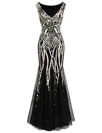 Angel-fashions - Vestido de noche de sirena con lentejuelas para mujer