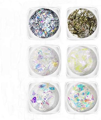 VNDEFUL 6 Boxes Irregular Nail Art Glitter Ice Mylar Shell Foil Slice Sequins, Nail Art Decoration Tools