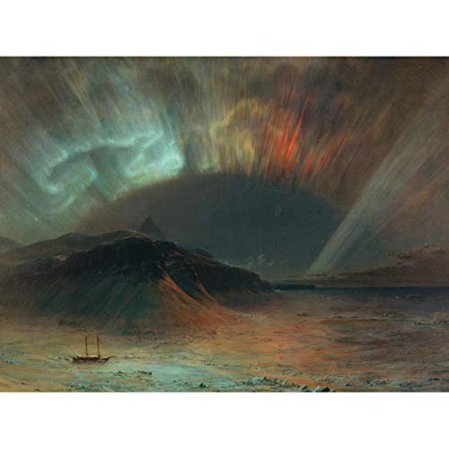 Church Aurora Borealis Northern Lights Landscape Painting Art Print Canvas Premium Wall Decor Poster Mural