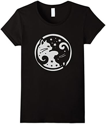 Women's Cat T Shirt Ying Yang With Stars For Cat Lovers Large Black