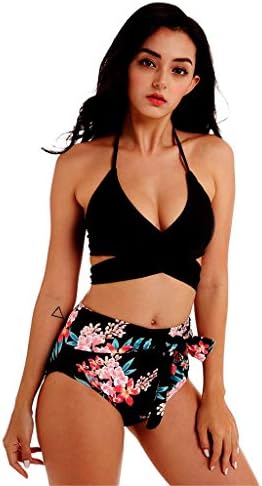 Women Halter Bikini Sets, Xinxinyu Criss Cross Swimsuits Push-Up Padded Swimwear High Waisted Swimming Costume Triangle Beachwear Tie Front 2 Piece Bathing Suits