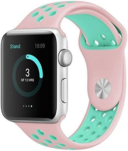 Electrobuyonline Soft Silicone Replacement Sport Strap iWatch Band for Apple Watch Sports & Nike Series1 and Series2(Pink / Mint Green 42mm M/L)