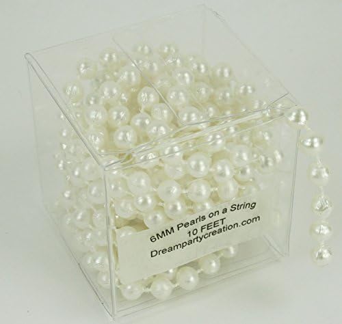 6MM Faux Pearl Plastic Craft BEADS on a String - 10 Feet in a CLEAR BOX - CHOOSE COLOR (WHITE)