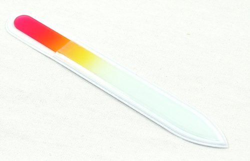 iDiva Genuine Czech, Etched, Crystal Glass, Medium (5.5") Manicure Nail File-Perfect fot Purse or Travel (Pink/Yellow)
