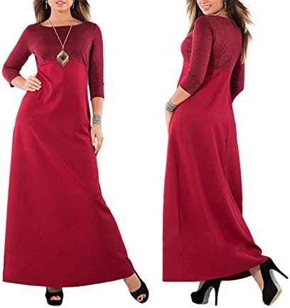 Dalyght Fashion Women Half Sleeve Maxi Party Office Dresses for Women Redwine XXL