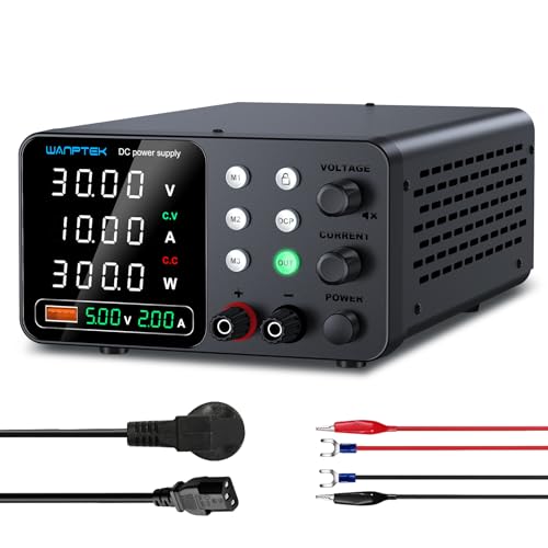 WANPTEK POWER 30V 10A Lab Power Supply with 3 Memories and Lock Key, Adjustable Stabilized Power Supply with OCP Protection/Outputs/USB Fast Charging/4 Digit LED Display