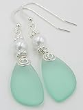 Sea Foam and Pearl, FREE GIFT WRAPPING, Sea Glass Earrings, Mint Earrings, Christmas gift for her, Dangle Earrings, Sterling Silver Earrings, Pearl Earrings, Pearl Jewelry