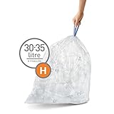 simplehuman Code H Custom Fit Recycling Liners, Drawstring Trash Bags, 30-35 Liter / 8-9 Gallon, 12 Refill Packs (240 Count), Clear