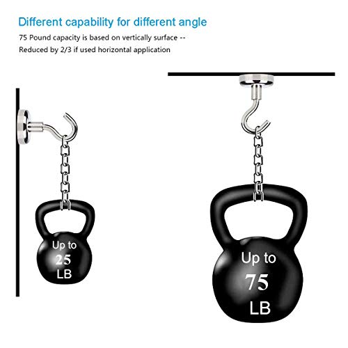 Neodymium Magnet Magnetic Hooks,1.26" Diameter Holds up to 75lbs Magnetic Coat Hook, Heavy Duty Magnet Hook for Home, Kitchen, Workplace, Office and Garage, 2 Pack