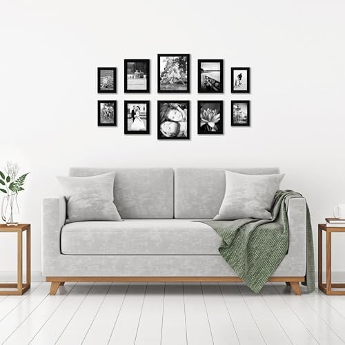 Set Cornici Foto da Parete e da Tavolo Nere, 10 Pezzi - Due da 20x25 cm, Quattro da 13x18 cm e Quattro Cornici 10x15 cm - Composizione Portafoto da Parete con Vetro Infrangibile