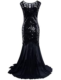 Vestido de graduación largo Vijiv de la década de 1920, con lentejuelas, tipo Art Deco, para la noche, con espalda con cuello en V