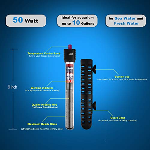 50W Aquarium Heater Submersible Fish Tank Heater with Protective Sleeve & Suction Cup,Explosion-Proof and Auto Thermostat - Thumbnail 2