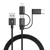 POWERADD [MFi Certified] Multi Charging Cable, Certified iPhone/Type C/Micro USB Charger, Nylon Braided Cord 3.3ft (1m) 3 in 1 Multiple Universal Charger for iPhone/iPad and Android Devices