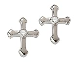 Children's First Communion, Baptism or Christening Sterling Silver Cross Screw back Earrings with CZ
