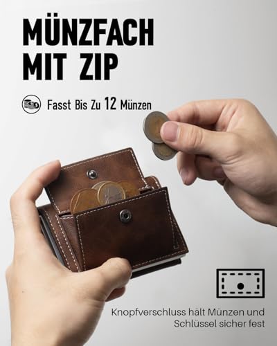 MYSHION Men's Wallet with Coin Compartment & RFID Protection, Smart Wallet with Viewing Window, Men's Wallet with 6 Card Slots for up to 11 Cards (Brown)
