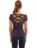 PattyBoutik Women's Scoop Neck Lace Up Back Blouse