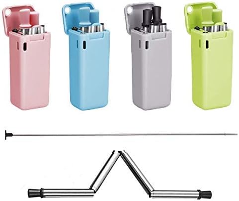 YCYCSY Collapsible Reusable Metal Straws,Stainless Steel Premium Food-Grade Folding Drinking Straw with Carrying case and Cleaning Brush(4 pack)