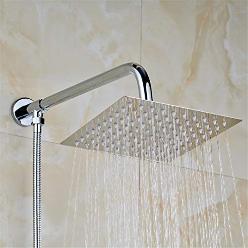 Bestyunyu Solid Brass Chrome Polished Bathroom 8 Inch Square Shower Head Shower Arm 150Cm Shower Hose