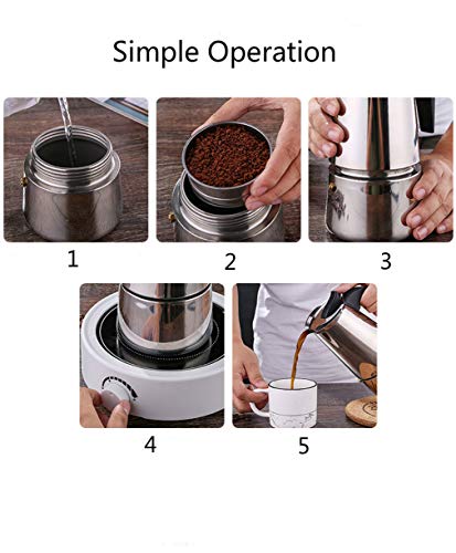 Edelstahl Mokkakanne Espressokocher Herd Kaffeemaschine Espressokocher Herdplatte mit Filter 300 ml / 6 Tassen, 450 ml… – Bild 5