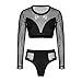 Diamondo Sexy Women Gauze Long Sleeve High Waist Two Piece Bikini Swimwear Swimsuit (Black, Asian S)