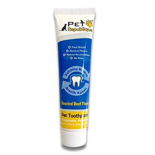 Pet Republique Enzymatic Dog Toothpaste Kit with Handle Toothbrushes Cats and Dogs Dental Cleaning Kit - 3.5 oz Beef Flavor Toothpaste, 3 Mini Handle Toothbrushes, 1 Silicon Finger Toothbrush