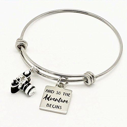And so the Adventure Begins, Photography Camera Inspirational Bangle Bracelet