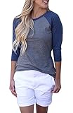 Gemijack Womens Tops Casual Raglan Shirt 3/4 Sleeve Crew Neck Loose Baseball Tee Blouse by