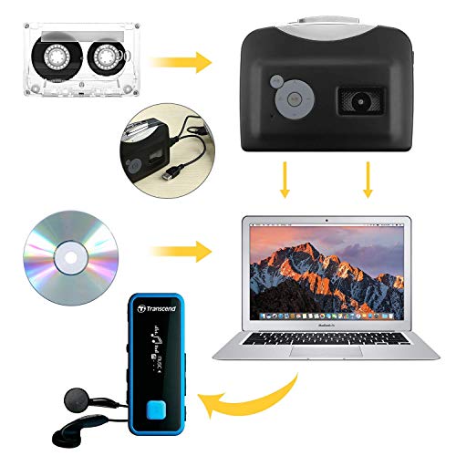 GEEKLIN 9K-A0ZU-FXIF Livepow Cassette to MP3 Converter USB Cassette Converter Cassette Player with Earphone, Portable Cassette Converter Convert Tapes to Digital Version (Black), Size, Black2