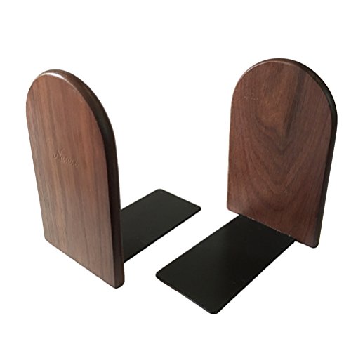 1Pair Simple Style Black Walnut Wood Bookends Bookend For Library School Study Home Office Gift (Round) - Thumbnail 3