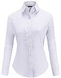 Dioufond Womens Wrinkle-Free Oxford Long-Sleeve Button Down Shirt Work Wear(US S,White)