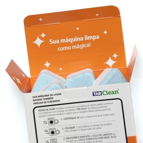 Limpa Maquina de Lavar Roupas em Tabletes/Pastilhas TabClean kit c/12 unds de 15g (180g) 12 Ciclos de Limpeza e Higienização para todas as maquinas de Lavar Roupas c/tampa frontal ou superior.