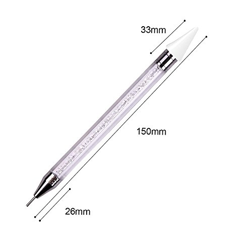 1 Pc Senior Double-head Wax ended Nail Rhinestone Picker Dotting Pen Acrylic Handle Gem Pick Up Applicator Tool Self-Adhesive Dot Head Tips Nail Art DIY Decoration Tool with Travel case (White)