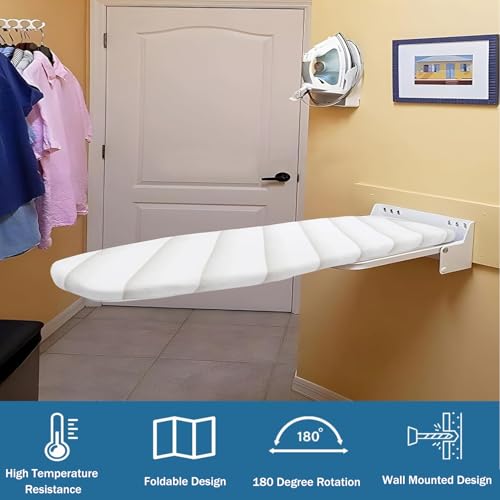 Tcatec Wall Mounted Ironing Board Folding Pull Out Ironing Table 180° Rotating Ironing Table with Heat Resistant Cover for Space Saving Home Laundry Room Drawer Wardrobe, 95 x 30 x 18cm