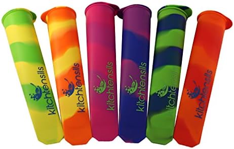 Kitchtensils Silicone Ice Pop Molds and Freeze Pop maker - Set of 6 Tubes - Colored Popsicle Sticks Smoothie Maker (Multi Color) (6)