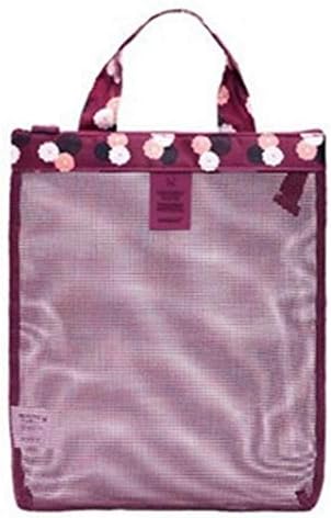YouCY Flower Pattern Mesh Storage Bag Mesh Beach Bag Tote Zipper Bags Wash Bag Sports Handbag Travel Storag Bag,Wine Red Flowers