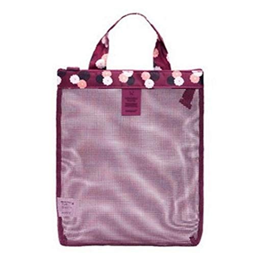 YouCY Flower Pattern Mesh Storage Bag Mesh Beach Bag Tote Zipper Bags Wash Bag Sports Handbag Travel Storag Bag,Wine Red Flowers