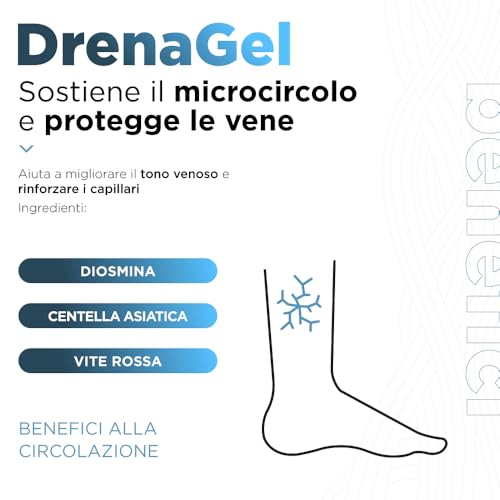 SoloUno® DrenaGel with Diosmin, Bromelain and Melilot – Lymphatic Drainage and Vasotonic Anti-Cellulite Gel | Stimulates circulation and reduces the feeling of heaviness in the legs – Made in Italy 125 ml
