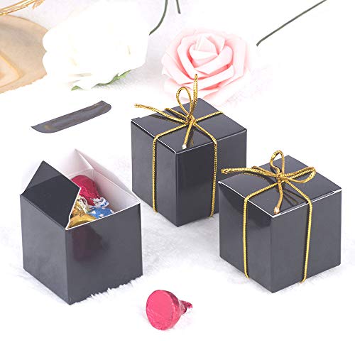 Candy Boxes Black small Gift boxes 2x2x2 inch With Ribbon,50pcs,Square paper treat boxes Party Favor Boxes for Wedding,Bridal Shower,Birthday,Baby Shower,Anniversary,Holiday Celebration Party Supplies