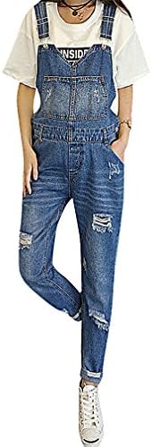 Hibukk Women's Spring Simple Distressed Light Denim Overalls Maternity Jeans, Blue 4 ,Manufacturer(M)